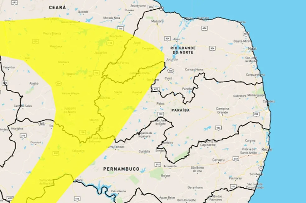 Inmet alerta para baixa umidade em 61 cidades do Sertão da Paraíba neste sábado (10). Confira a lista