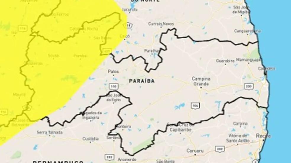 Inmet renova e amplia alerta de baixa umidade para 64 cidades do Sertão da Paraíba