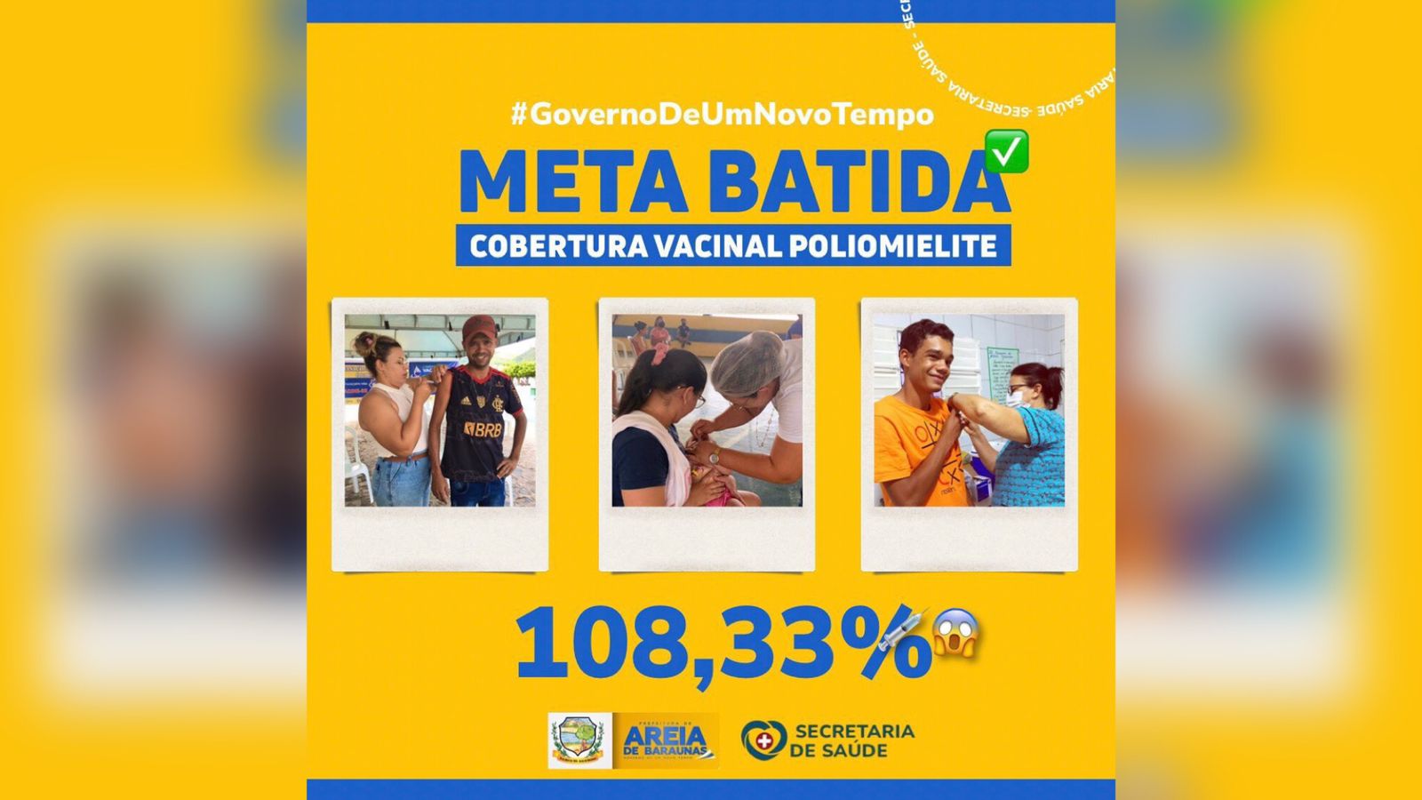 Município de Areia de Baraúnas atinge mais de 100% da cobertura vacinal contra a Poliomielite