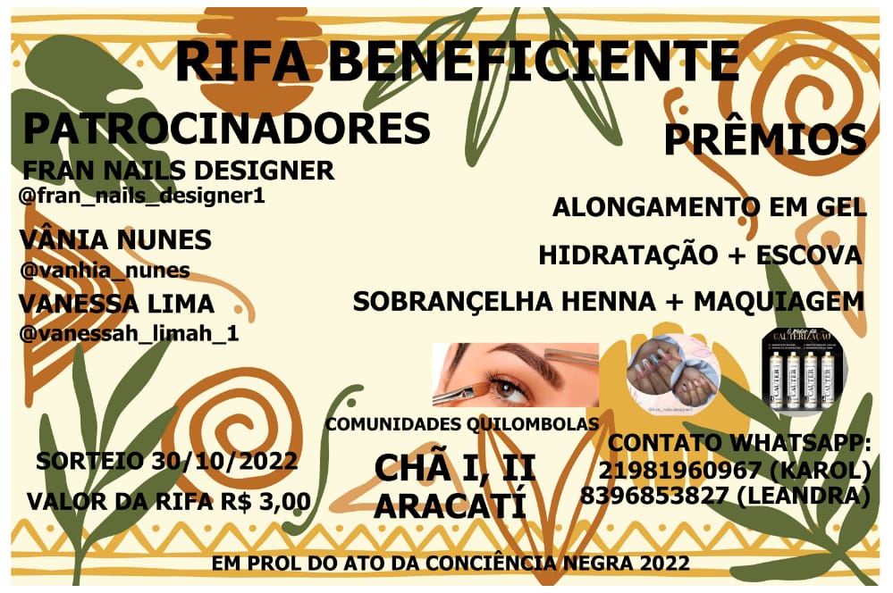 Comunidade Quilombola de Cacimbas está realizando rifa beneficente para evento de consciência negra que será realizado em novembro