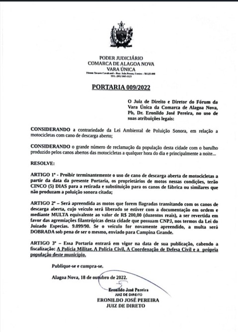 Juiz​ proíbe motos com cano de escape adulterado em município da Paraíba, e veículos serão apreendidos