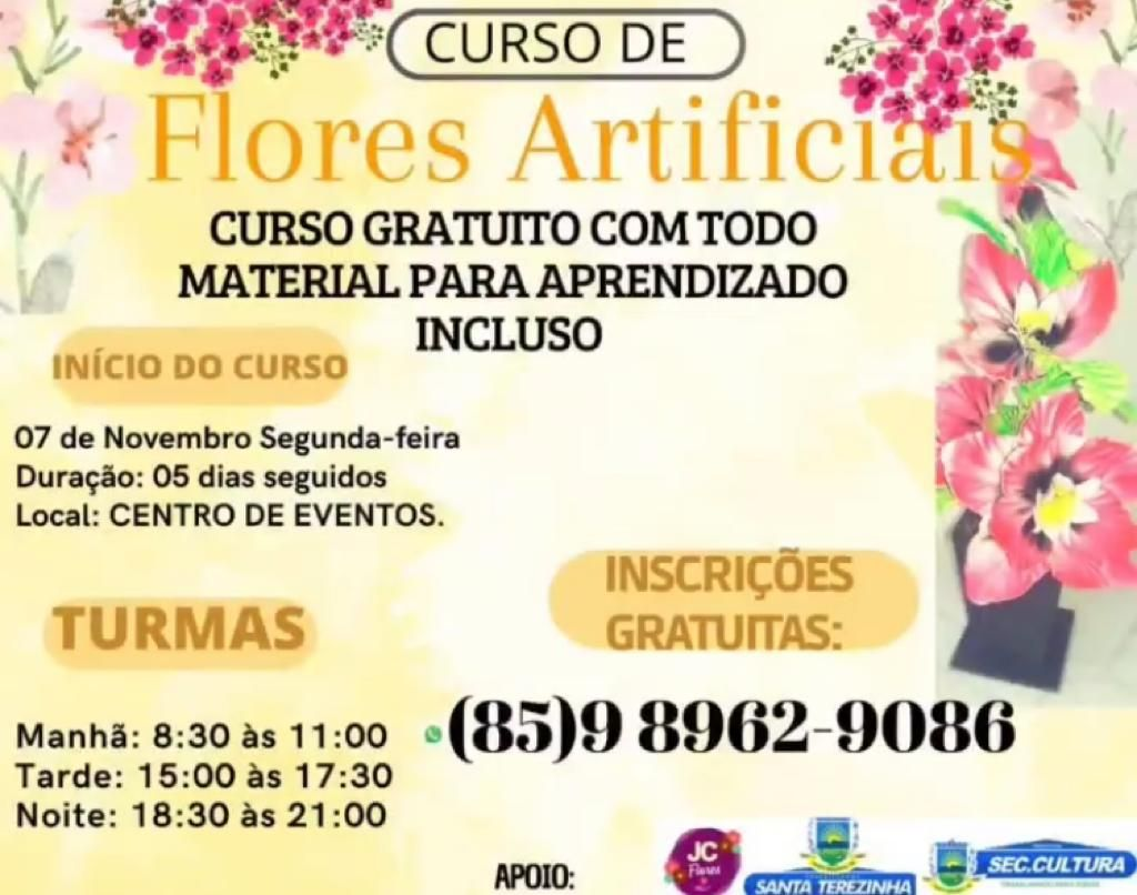 Prefeitura de Santa Terezinha anuncia curso gratuito para confecção de flores artificiais; veja