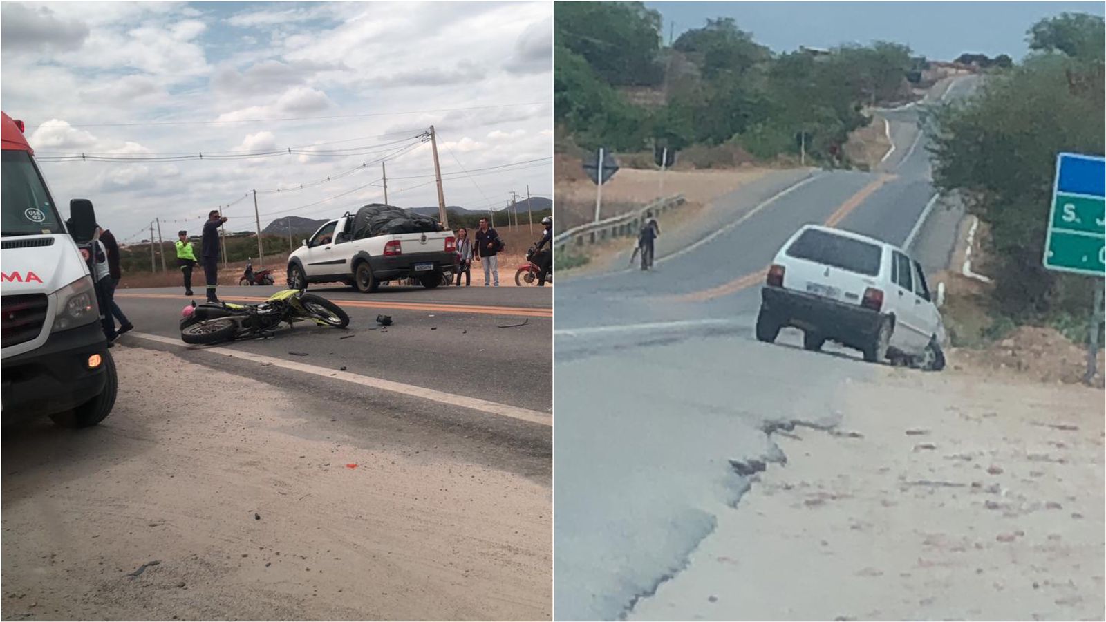 Colisão entre carro e motocicleta é registrada no início da tarde desta quarta-feira (26), na BR-230, em Patos