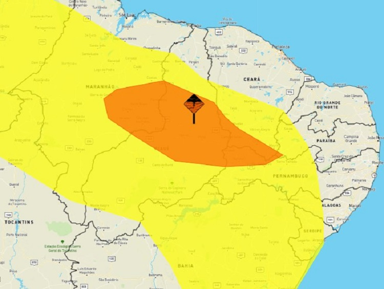 Inmet emite dois alertas amarelo e laranja de chuvas em cidades do Sertão. Confira a lista