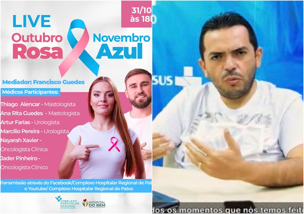 Complexo de Patos reforça importância do Outubro Rosa e Novembro Azul em uma live com médicos no próximo dia 31