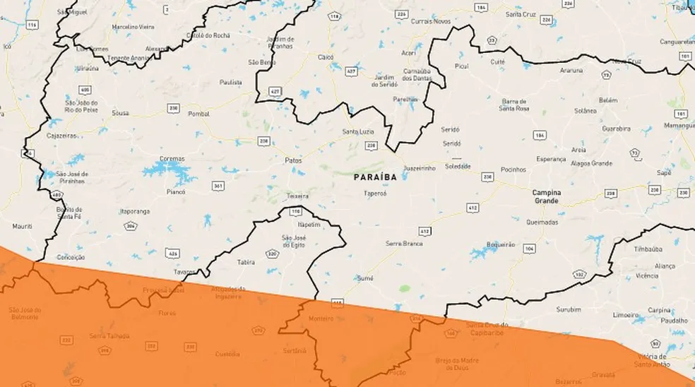 Inmet emite dois alertas de perigo de chuvas intensas para Patos e mais de 190 cidades da Paraíba