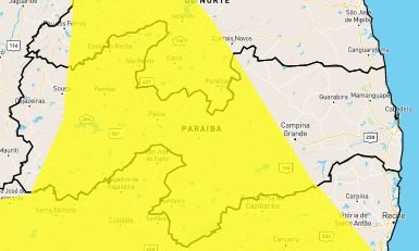 Inmet emite alerta amarelo de chuvas para 22 municípios da Região Metropolitana de Patos