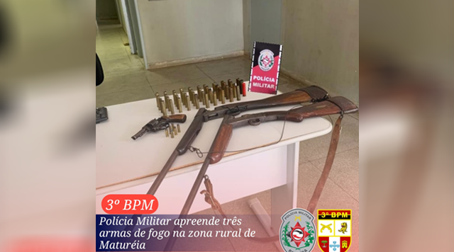 Polícia Militar apreende três armas de fogo na zona rural de Maturéia-PB