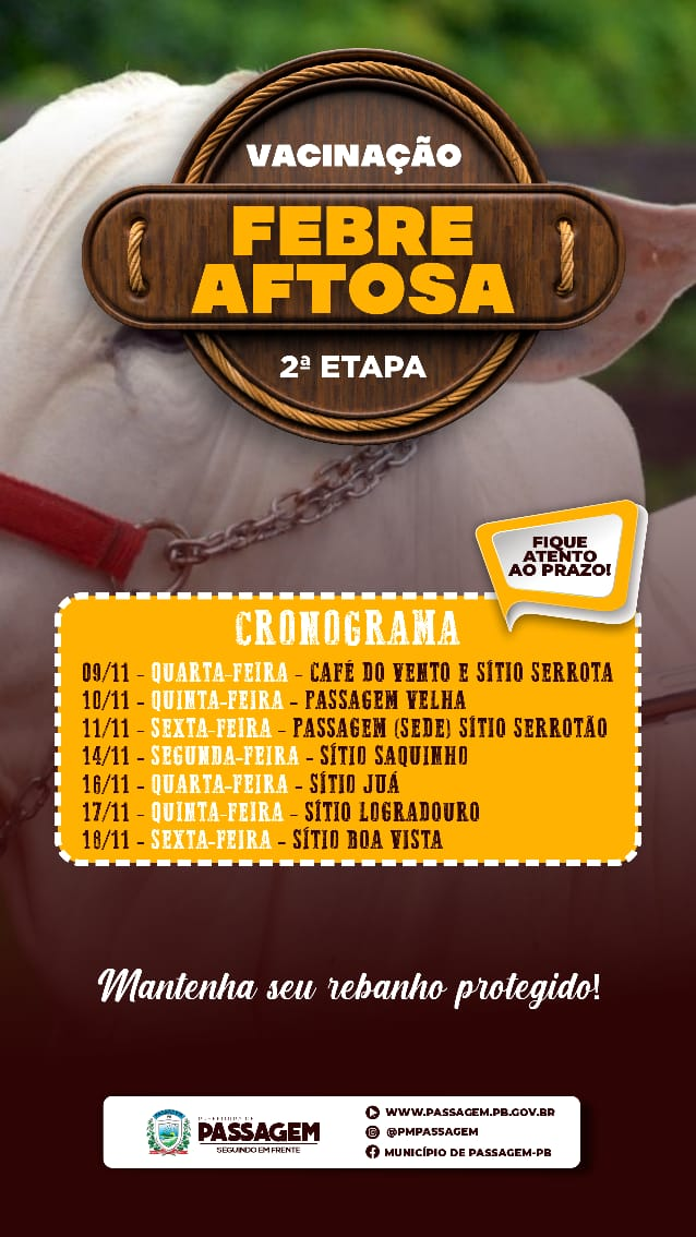 Secretaria de Agricultura divulga cronograma da campanha de vacinação contra febre aftosa