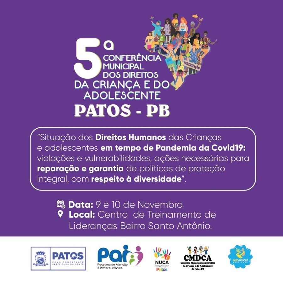 5ª Conferência Municipal dos Direitos da Criança e do Adolescente acontece nos dias 09 e 10 de novembro, em Patos