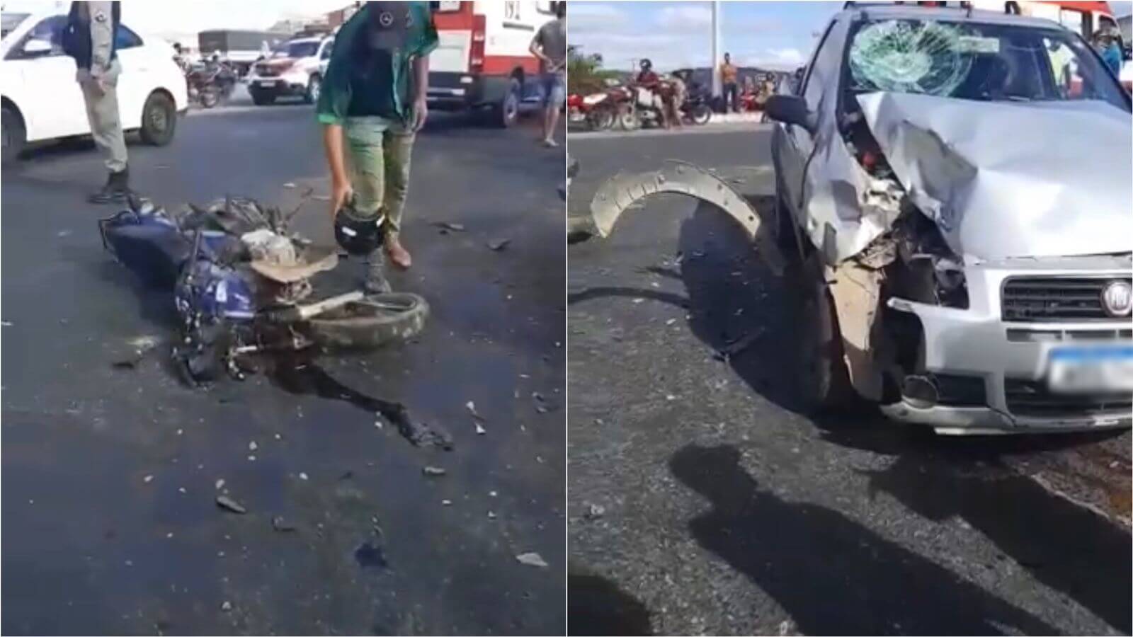 Motociclista fica ferido em grave colisão entre carro e moto na manhã desta quinta-feira (10), em Teixeira. VÍDEO