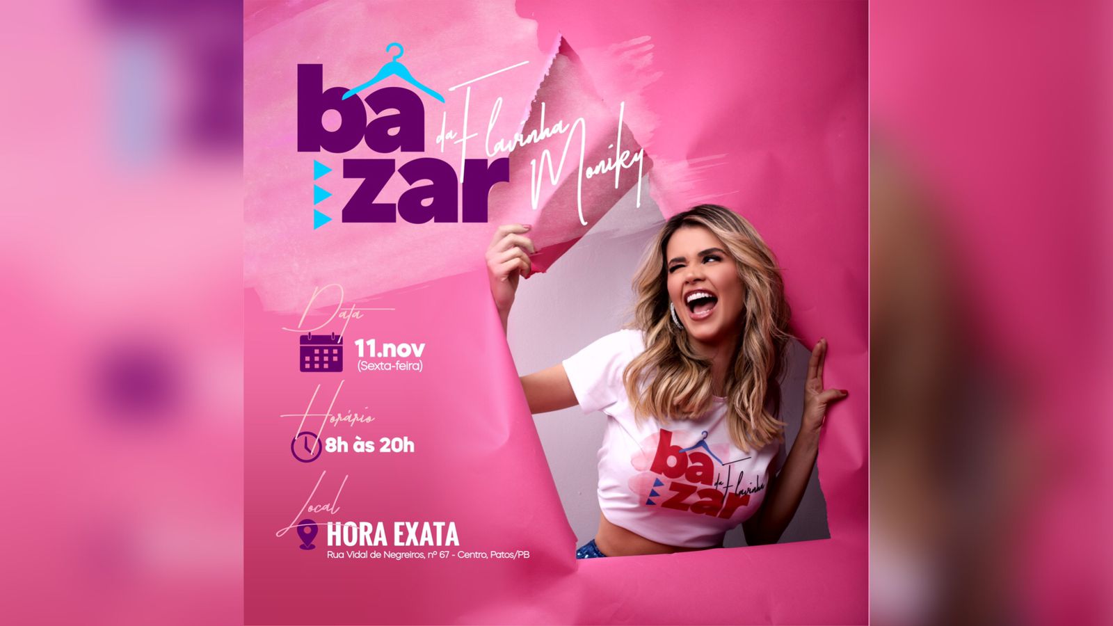 Blogueira realizará bazar com peças a partir de R$ 5,00, nesta sexta-feira (11), em Patos. CONFIRA