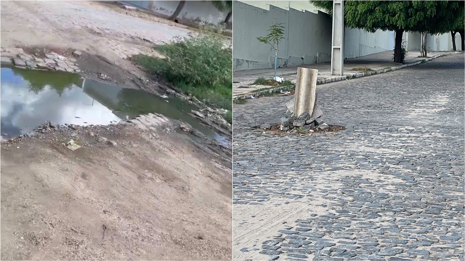 Internauta relata buraco em via pública e esgoto a céu aberto há mais de 5 meses no bairro da Maternidade, e cobra providências; gestão diz que demanda será solucionada