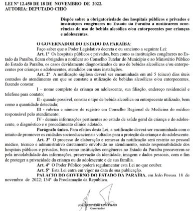 Lei obriga hospitais a notificarem Estado sobre uso de álcool ou entorpecentes por crianças e adolescentes