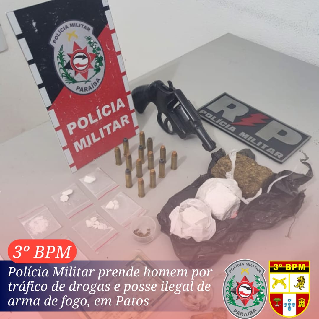 Polícia Militar prende homem por tráfico de drogas e posse ilegal de arma de fogo, em Patos