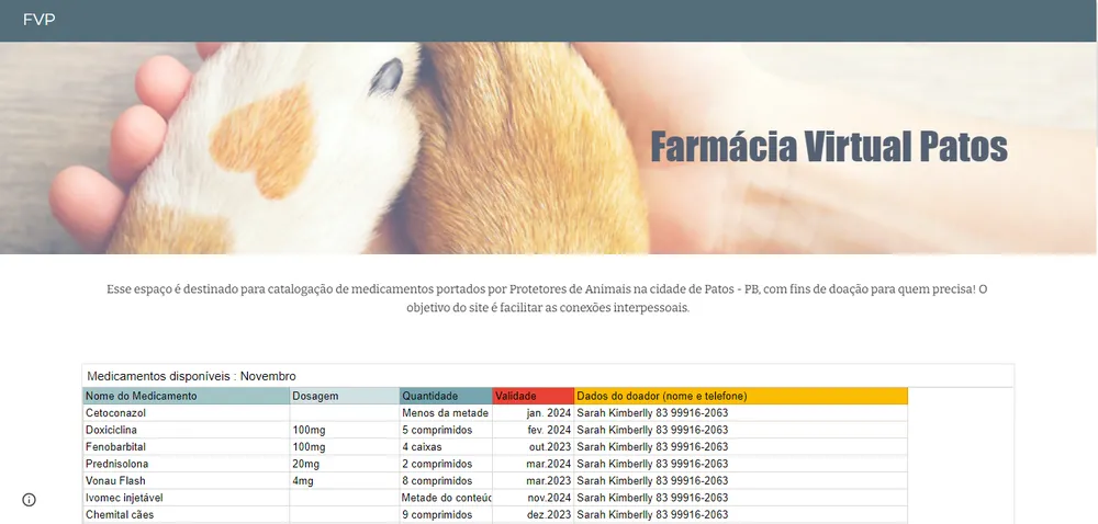 Em Patos, farmácia virtual é criada para facilitar doação e troca de medicamentos para animais