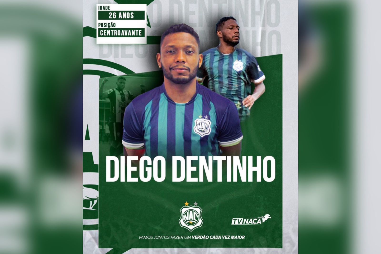 Nacional de Patos anuncia centroavante Diego Dentinho e chega a 14 reforços confirmados para a temporada 2023