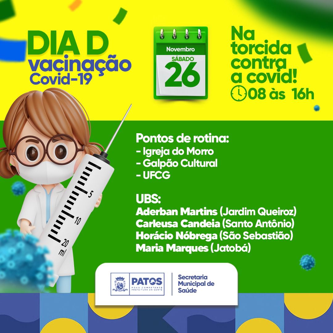 Patos promove mais um Dia D de vacinação neste sábado, 26 de novembro