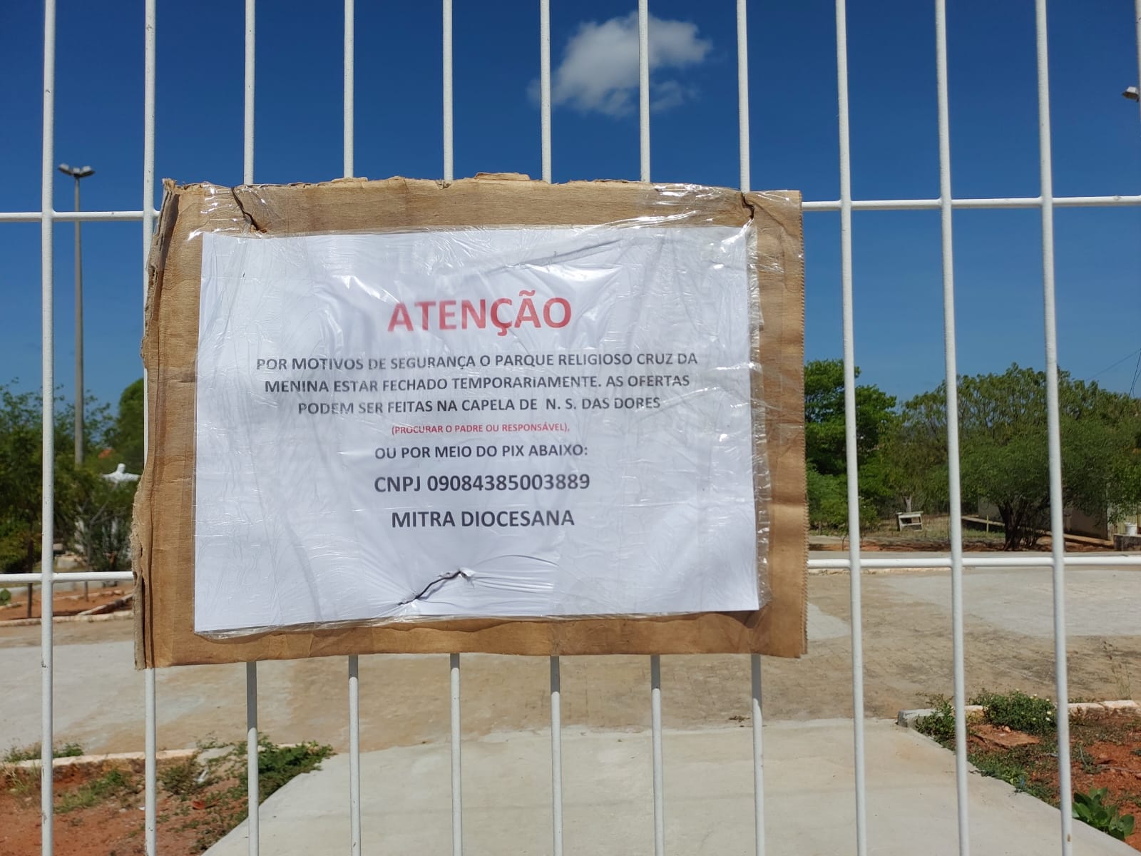 Parque Religioso Cruz da Menina, em Patos, é temporariamente fechado para visitação do público devido a reforma. OUÇA