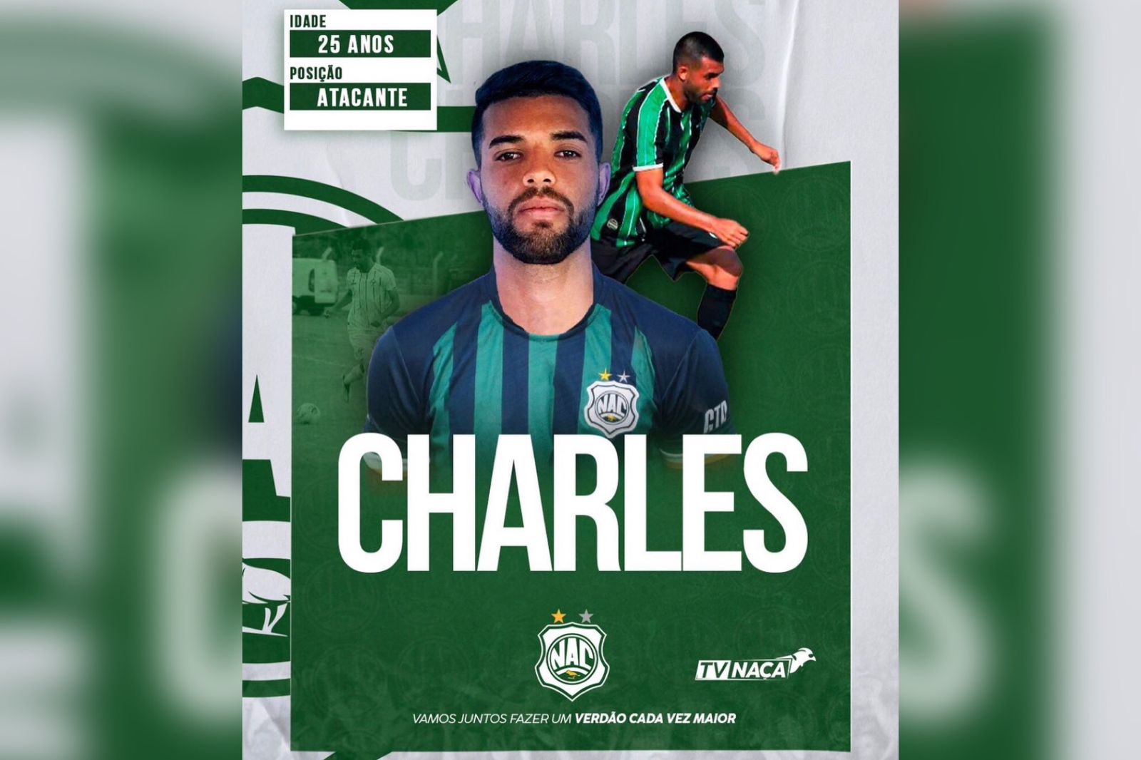 Mais um: Nacional de Patos confirma chegada do atacante Charles, 18º nome para a temporada