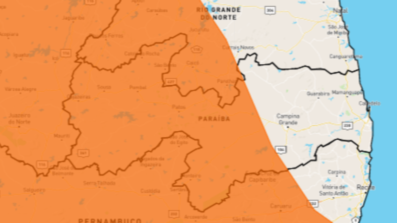 Inmet emite dois alertas de chuva para a Paraíba; Sertão será mais atingido