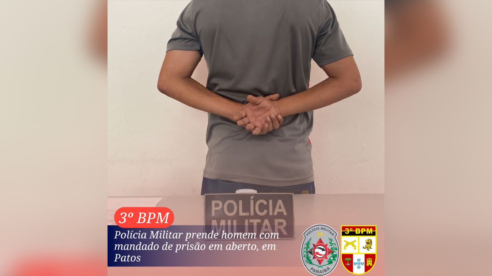 Homem com mandado de prisão em aberto é preso pela Polícia Militar neste sábado (10), em Patos