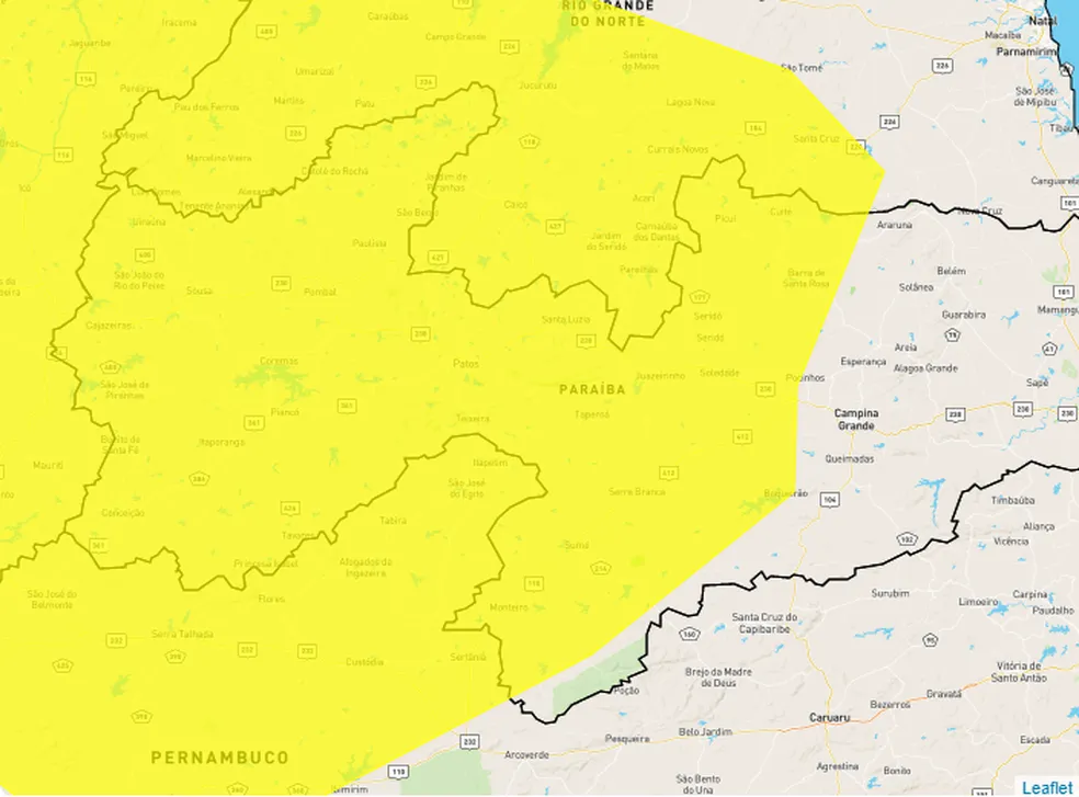 Inmet emite alerta de baixa umidade para Patos e mais136 municípios da Paraíba; veja lista