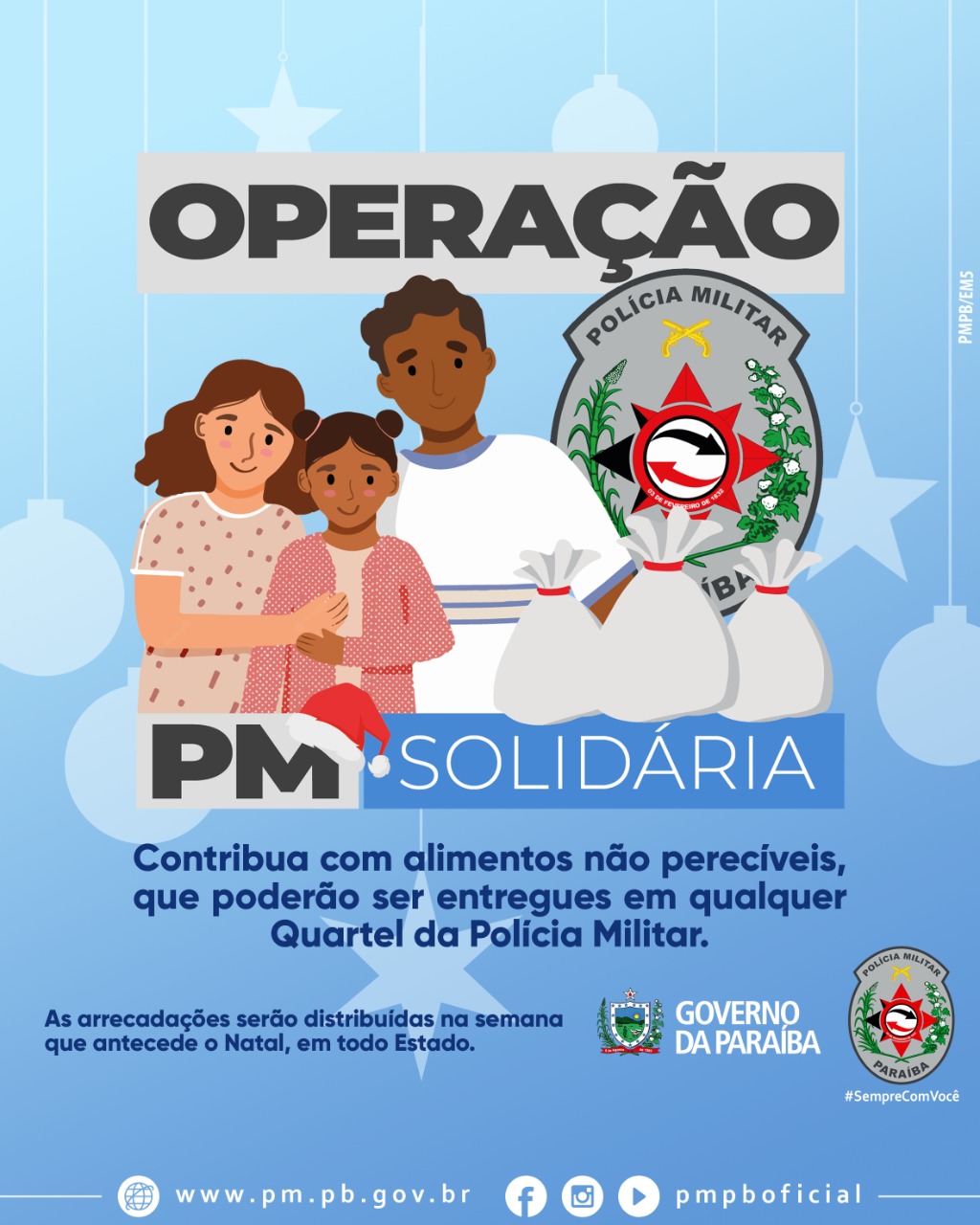 Polícia Militar lança mais uma edição da Operação PM Solidária, com o objetivo de arrecadar alimentos não perecíveis para famílias carentes