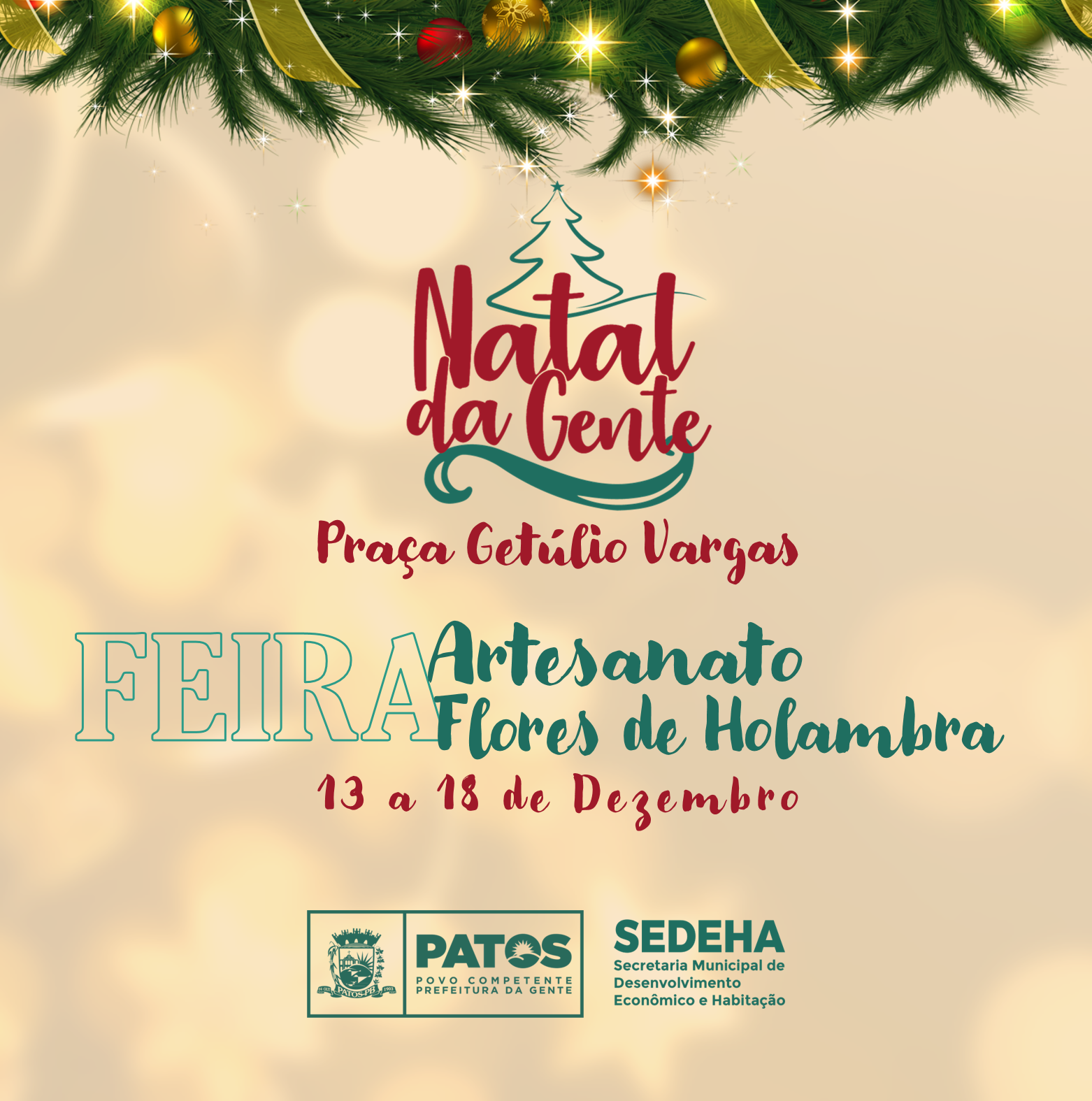 Natal da Gente: Feira do Artesanato e Flores de Holambra começa nesta terça-feira, 13, na Praça Getúlio Vargas em Patos