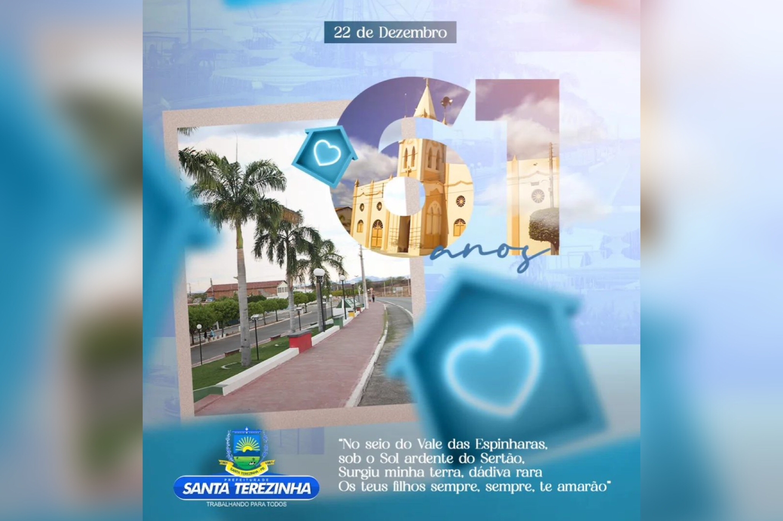 Município de Santa Terezinha-PB completa 61 anos de emancipação política nesta quinta (22). Veja o vídeo com a história da cidade