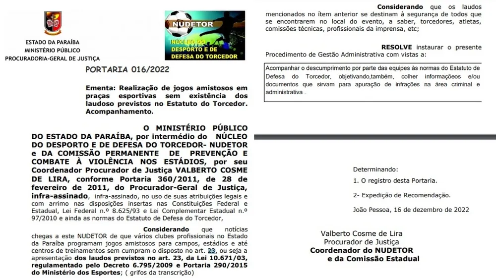 Estádios da Paraíba: entenda impasse dentro do Ministério Público