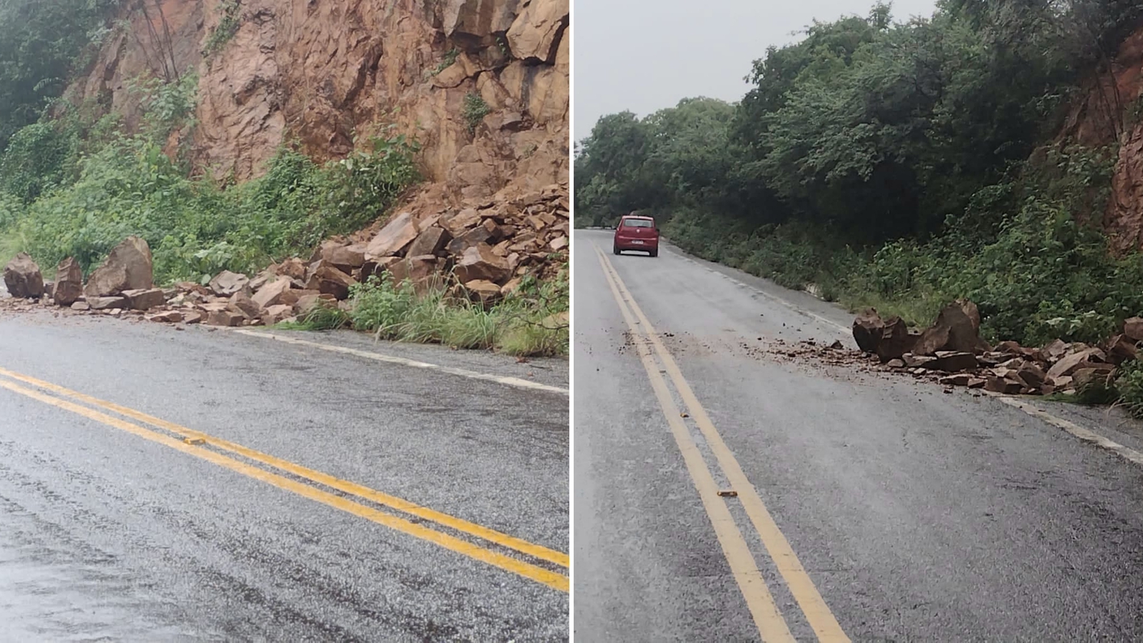 Deslizamento de rochas é registrado na Serra do Teixeira, após chuvas durante a madrugada deste sábado (24)