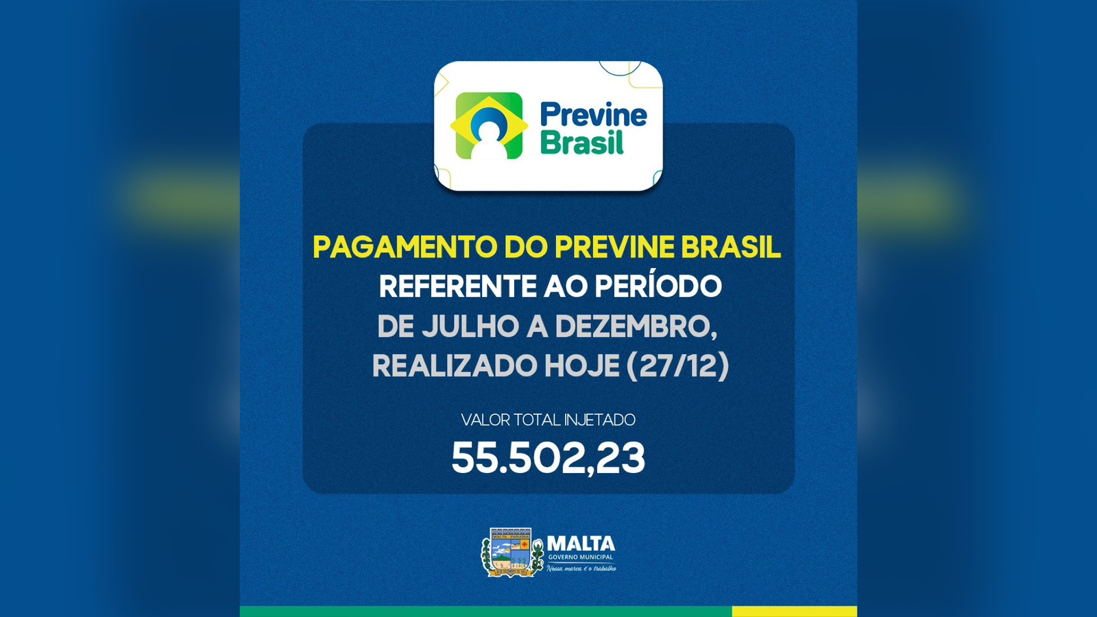 Prefeitura de Malta realiza repasse do pagamento de bonificação do Previne Brasil aos profissionais de saúde do município