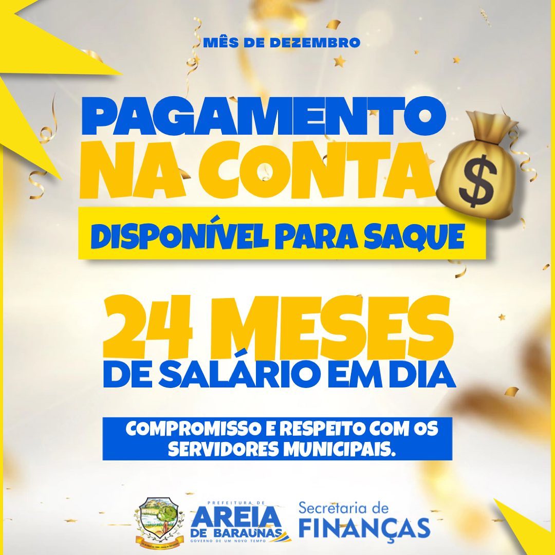 Prefeito de Areia de Baraúnas deposita pagamento referente ao mês de Dezembro e deseja Votos de um Feliz 2023
