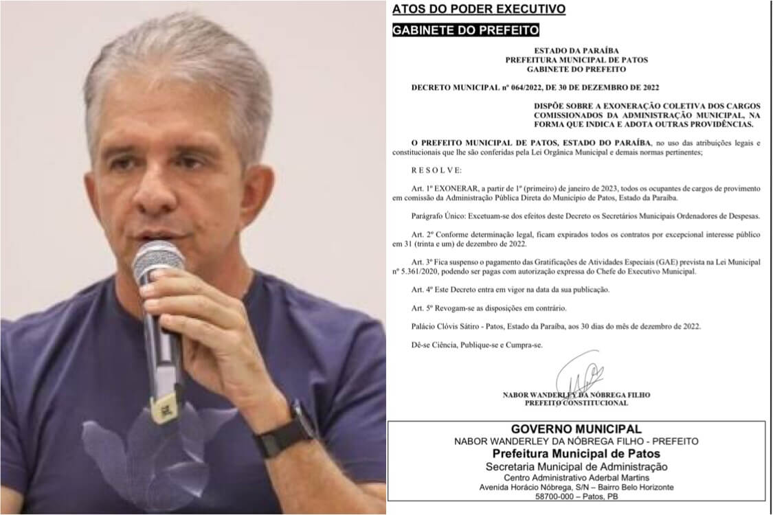 Prefeito Nabor exonera todos os cargos comissionados da Prefeitura de Patos e suspende pagamentos das Gratificações de Atividades Especiais (GAE). CONFIRA