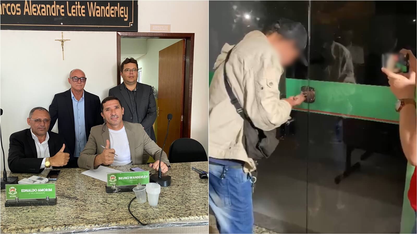 Confusão em Matureia: Bruno Wanderley toma posse como presidente da Câmara pela manhã, mas prédio é arrombado para posse de outro vereador à noite. VÍDEO