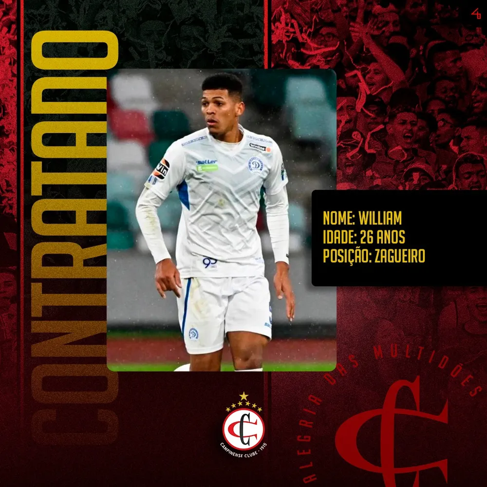 Campinense anuncia a contratação do zagueiro William, ex-Goiás e Santa Cruz