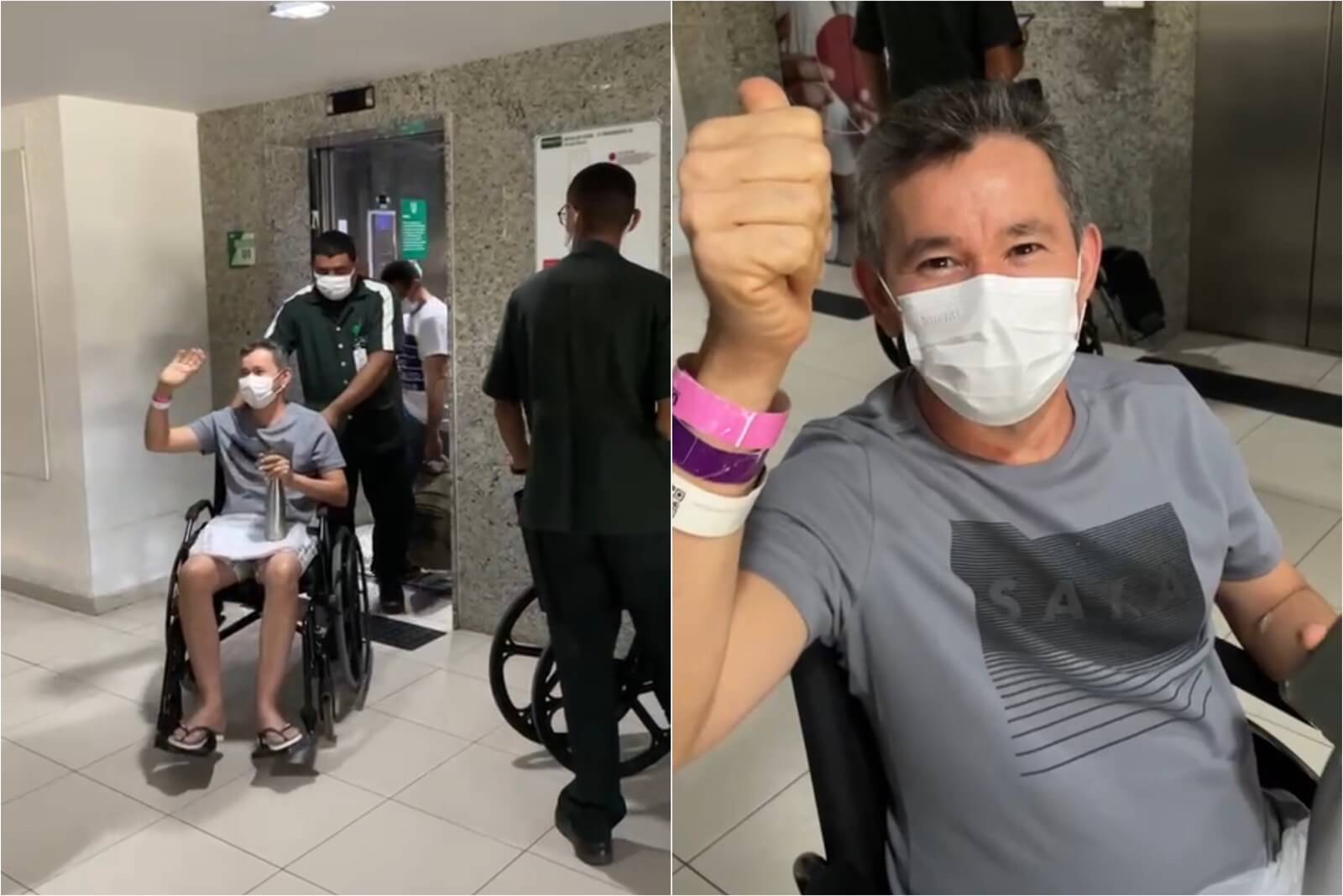 Jornalista Marcos Oliveira recebe alta do Hospital da Unimed, em Recife-PE, na manhã desta terça-feira (10). VÍDEO