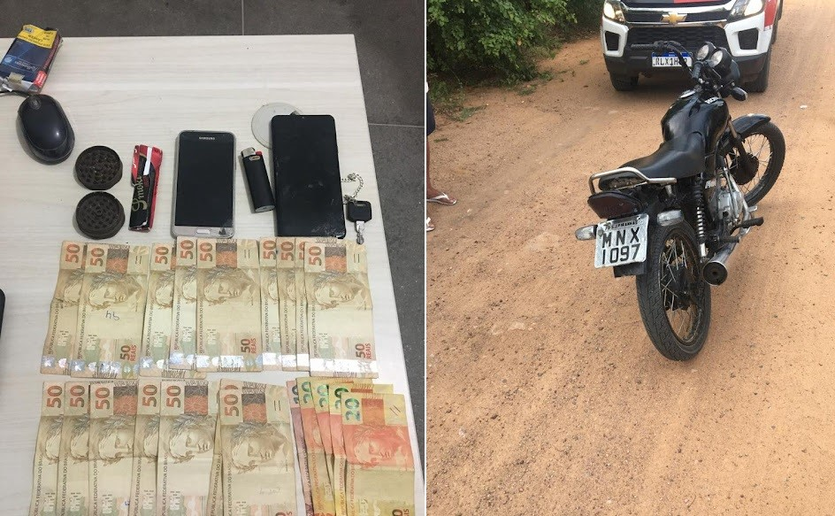No Sertão: Polícia Militar recupera moto roubada e prende dois suspeitos com droga na zona rural de Santa Helena
