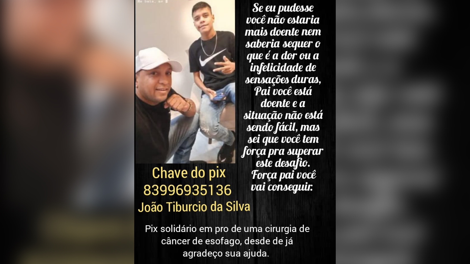 Pix Solidário é criado para ajudar vigilante da cidade de Patos diagnosticado com câncer no estômago; Veja como ajudar