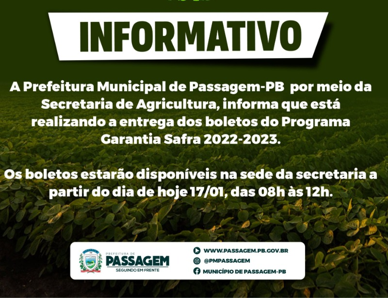 Secretaria de Agricultura de Passagem inicia entrega de boletos do Garantia-Safra 2022-2023