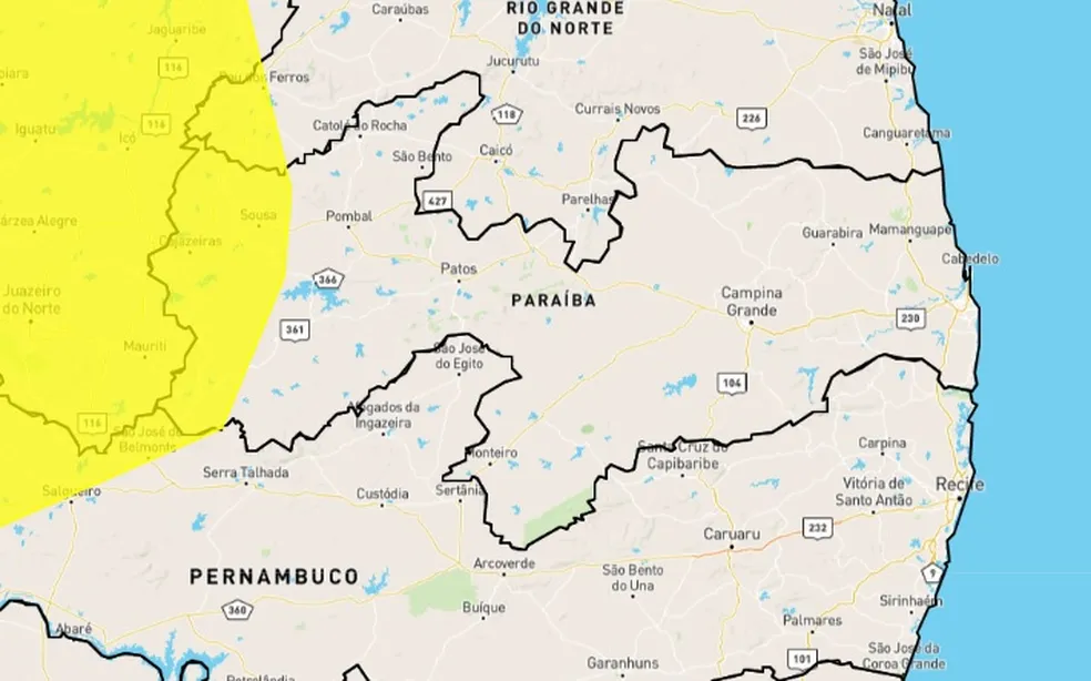 Inmet emite alerta de chuvas intensas para mais de 30 cidades do Sertão; confira a lista