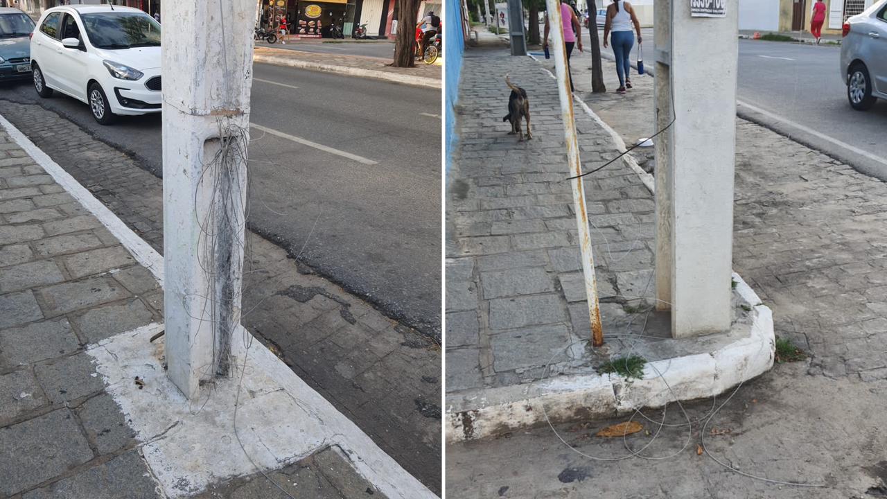 Em Patos, cabos de fibra óptica de internet seguem sendo abandonados pelo Centro e bairros da cidade