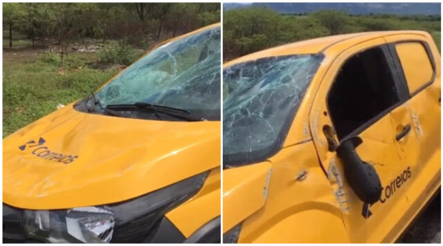 Carros dos Correios, que seguia com destina a Patos, capota na PB-293; Veja Vídeo
