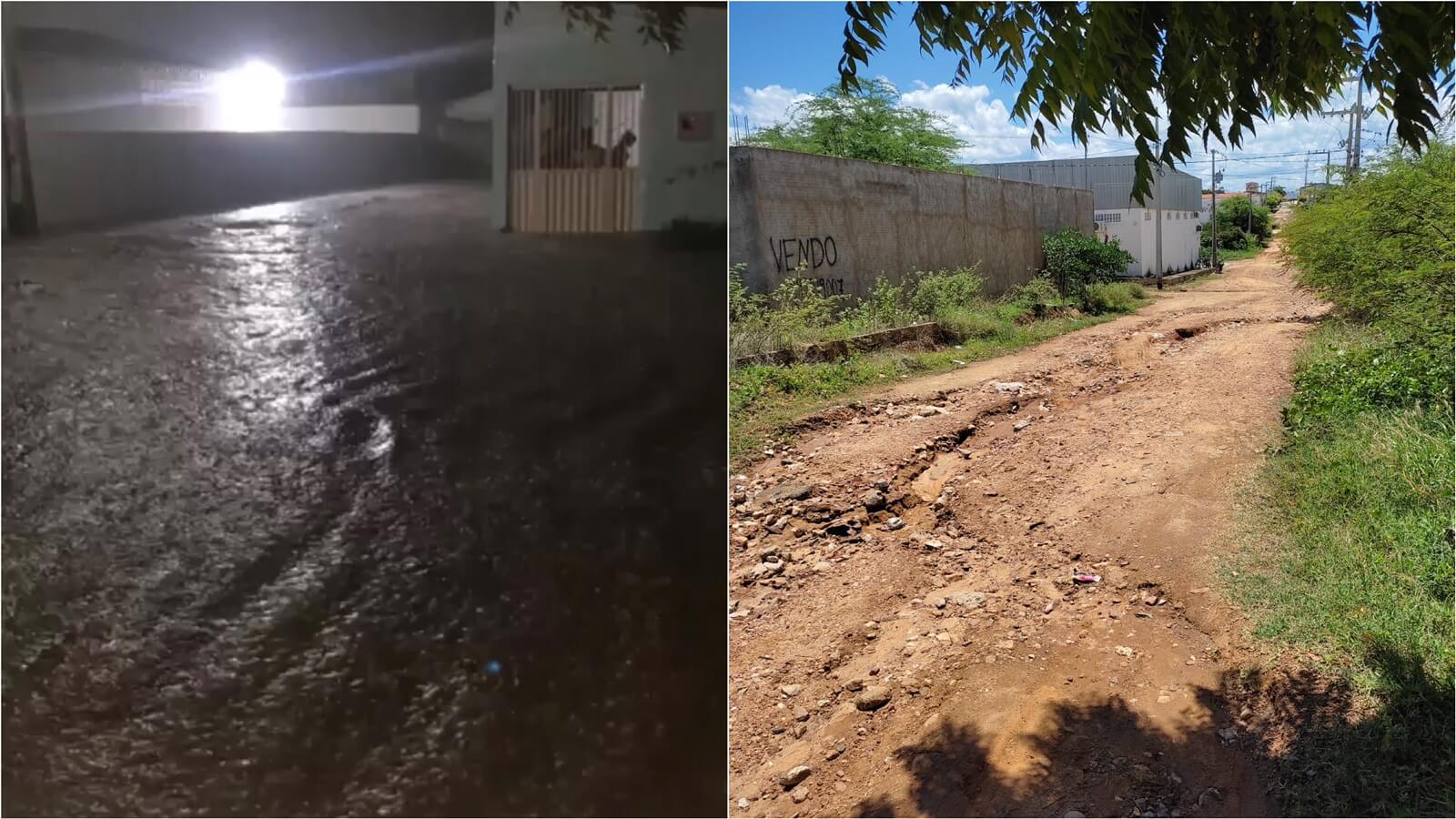 Após chuvas, moradores da Rua Antônio Martins, no Bivar Olinto, e da Rua Maria Luiz Calixto, no Loteamento Jardim Colonial, cobram pavimentação. VÍDEO