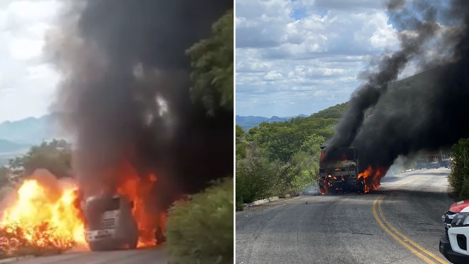 Caminhão caçamba pega fogo na Serra do Teixeira, na manhã desta segunda (30); Veja Vídeo