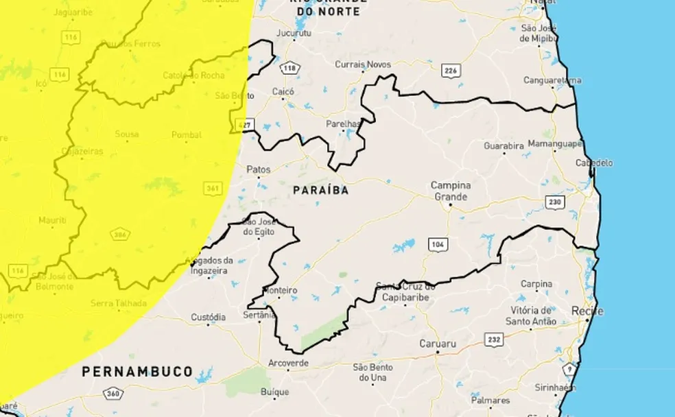 Inmet emite alerta de chuvas intensas para mais de 70 cidades da Paraíba; veja a lista