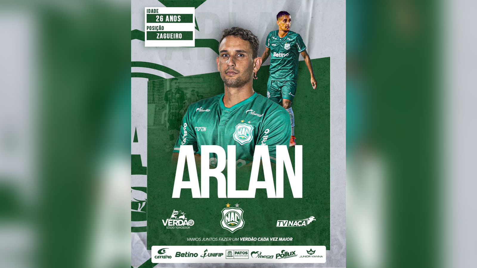 Mutirão de reforços: Nacional de Patos anuncia a contratação do zagueiro Arlan para sequência do Paraibano 2023