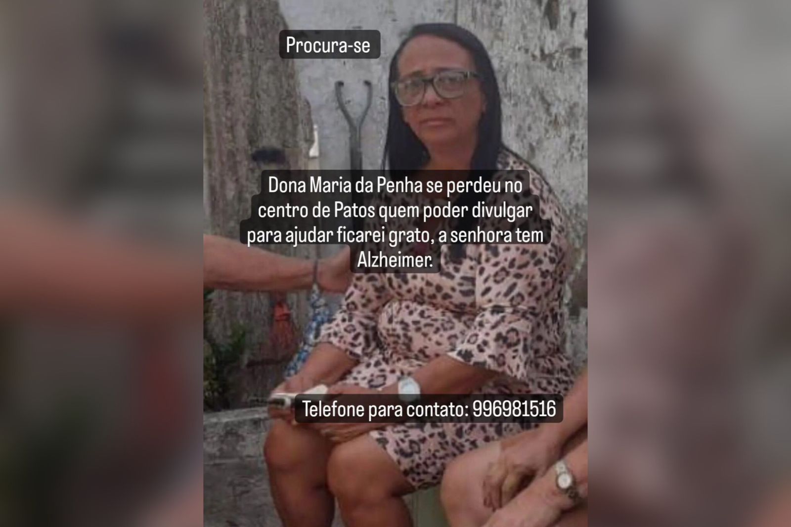 Mulher com Alzheimer se perde no Centro de Patos e família faz apelo em busca de informações