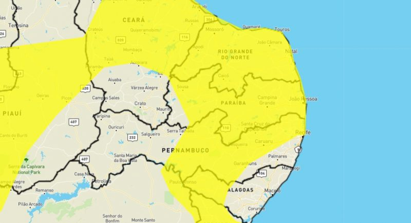 Inmet prevê chuvas intensas até a manhã desta segunda em quase toda a Paraíba